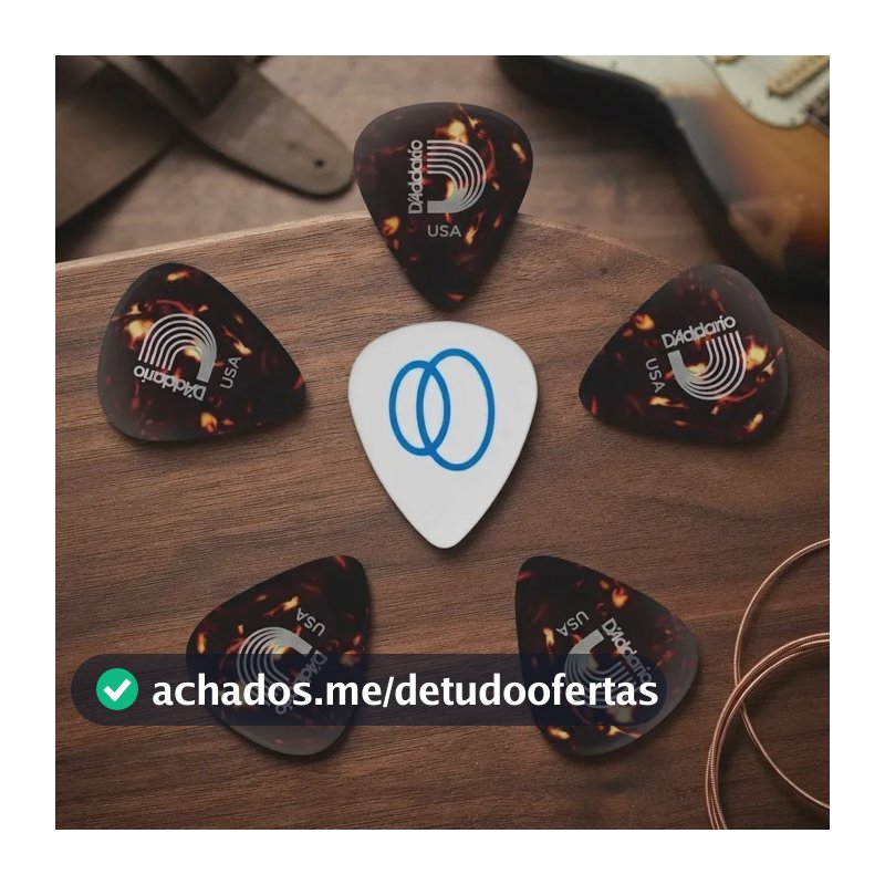 5 Palhetas D'Addario Classic Celluloid Shell Tortoise Pesada 1.25mm Palheta para Guitarra Baixo Violão + Palheta Groover
