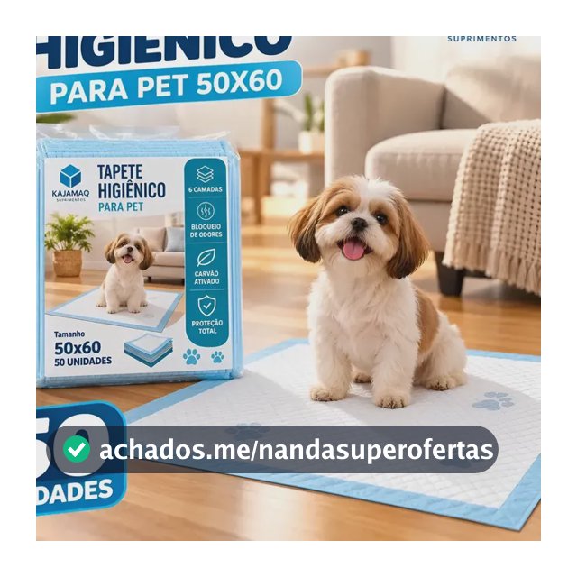 Tapete Higienico Cães Gato Pet 60x50 Absorção Rápida 50 Unid Branco Com As Bordas Azuis