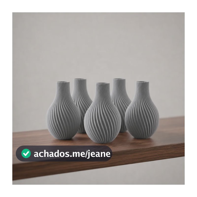 Kit Decorativo 5 Mini Vasinhos Jarros Enfeite 3d Sofisticado Cinza Listrado