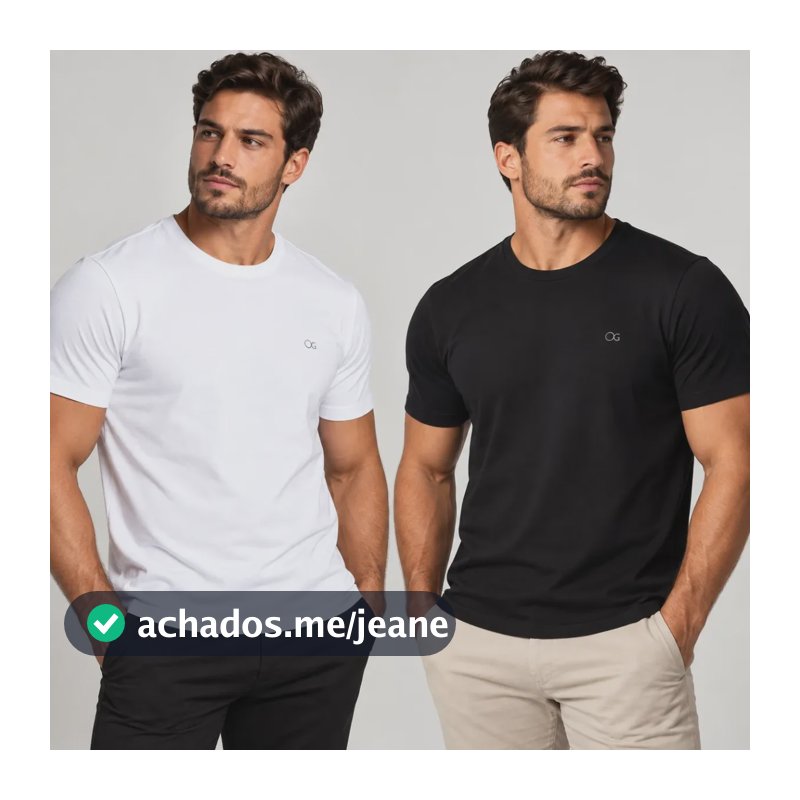 Camiseta Básica Ogochi Masculina Slim Original Algodão Kit 2 Preta/branca G Lisa