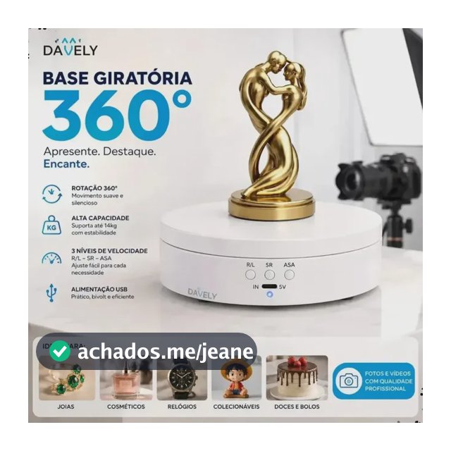 Suporte Giratório Branco 360° Fotografia E Exposição 1.4kg Base Para Fotografia Ou Exposição Joias Produtos Esculturas Doces E Bolos Giratório Com 3 Níveis De Velocidade Marca Davely