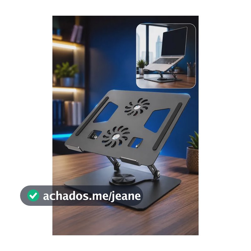 Suporte mesa pra Notebook Ajustável 360° com Cooler 2 Ventoinhas Base Ergonômica em Alumínio Refrigerada Ventilada Universal para Laptop MacBook Gamer Home Office VLX