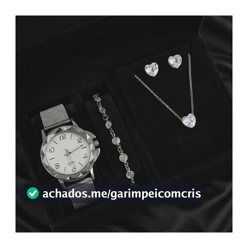 Kit Relógio Feminino Colar Brinco Pulseira Folheado Presente Prateado