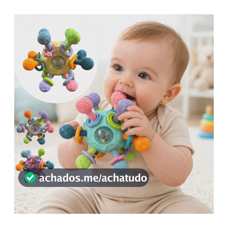 Mordedor Sensorial Bebe Chocalho Bola Massageador Brinquedo Branco