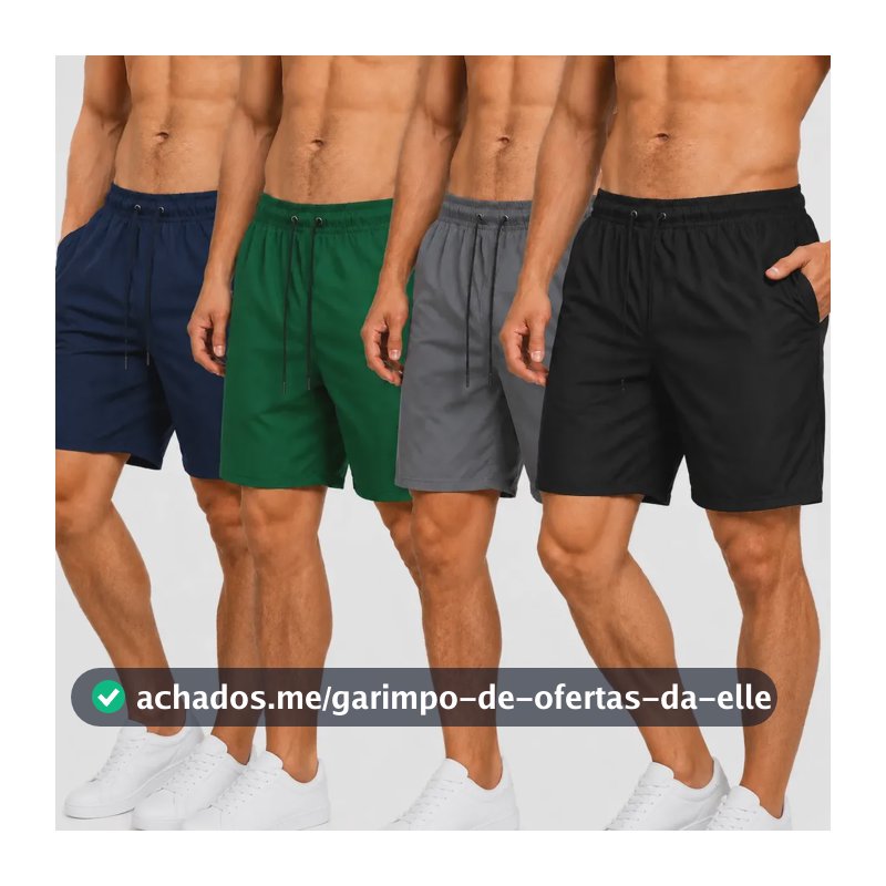 Kit 4 Bermudas Masculina Shorts Praia Tactel Academia Treino Preto/verde/cinza/azul-marinho Liso Gg