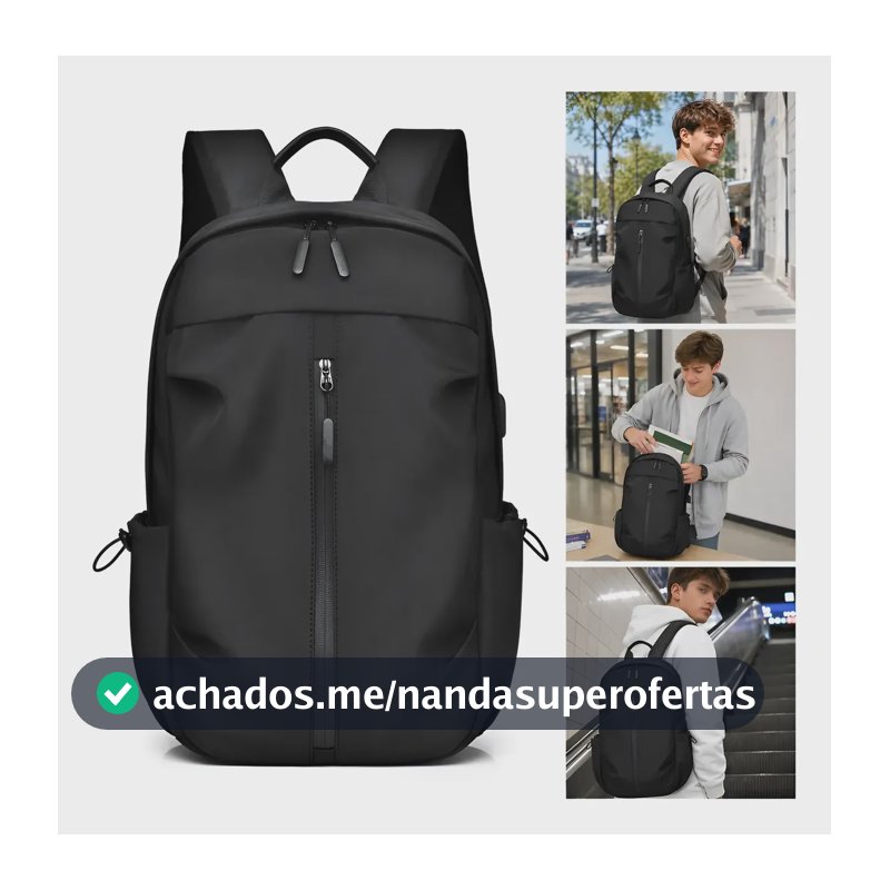 Mochila Masculina Notebook Impermeável Entrada Usb Faculdade Preto