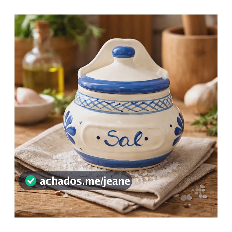 Saleiro Cerâmica Com Tampa 1kg Porta Sal Cozinha Decorativa Azul