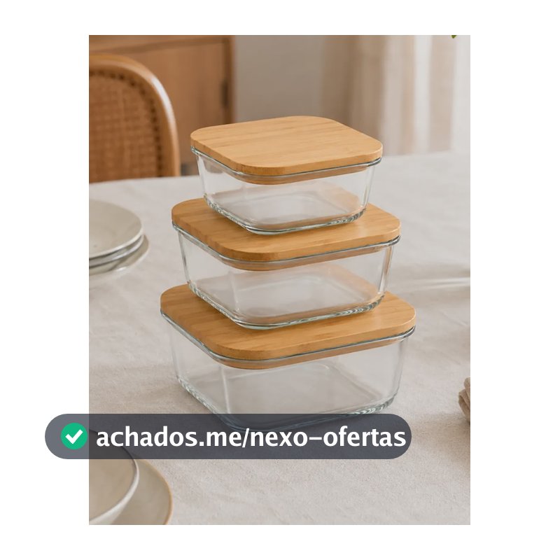 Kit 3 Pote Hermetico De Vidro Tampa De Bambu Tigela Marmita Vidro Borossilicato