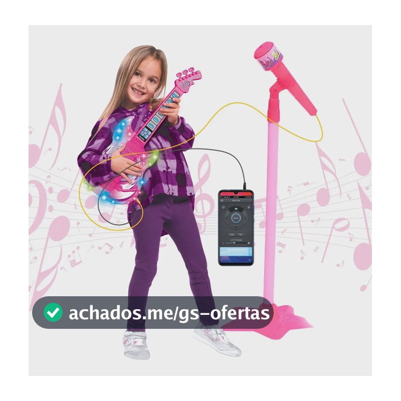 Guitarra E Microfone Infantil Instrumento Brinquedo Musical Cor Rosa Atentu