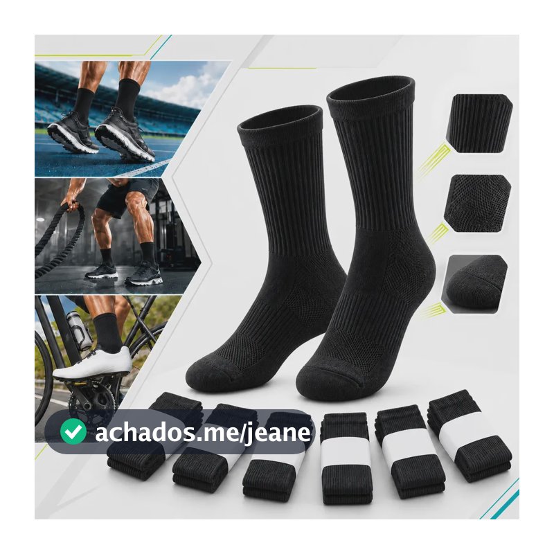 Kit 6 Pares Meias Poliamida Esportiva Corrida Bike Academia Preto Lisa 35-44