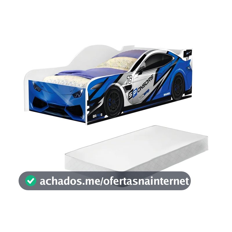Cama Carro Solteiro Azul Full Com Colchão