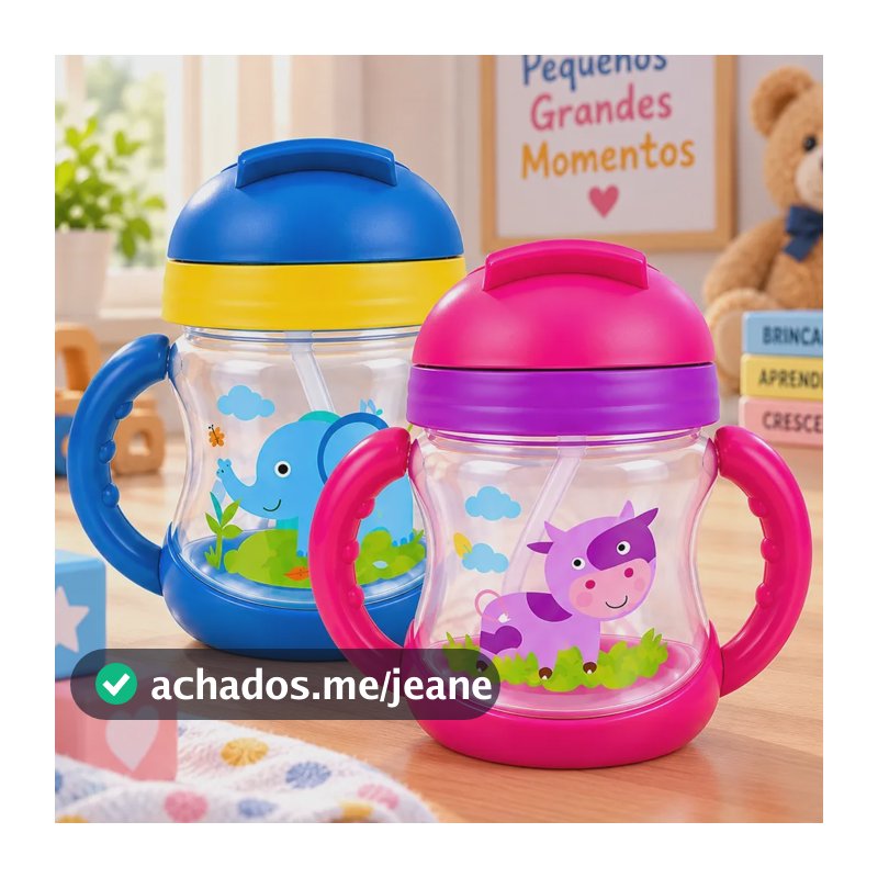 Copo Antivazamento Infantil Para Treinamento Com Alça 300ml Azul Ou Verde