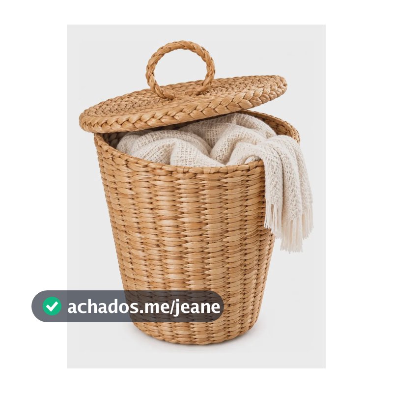 Cesto Organizador De Palha Natural Com Tampa Pequeno 26x24 Marrom-claro