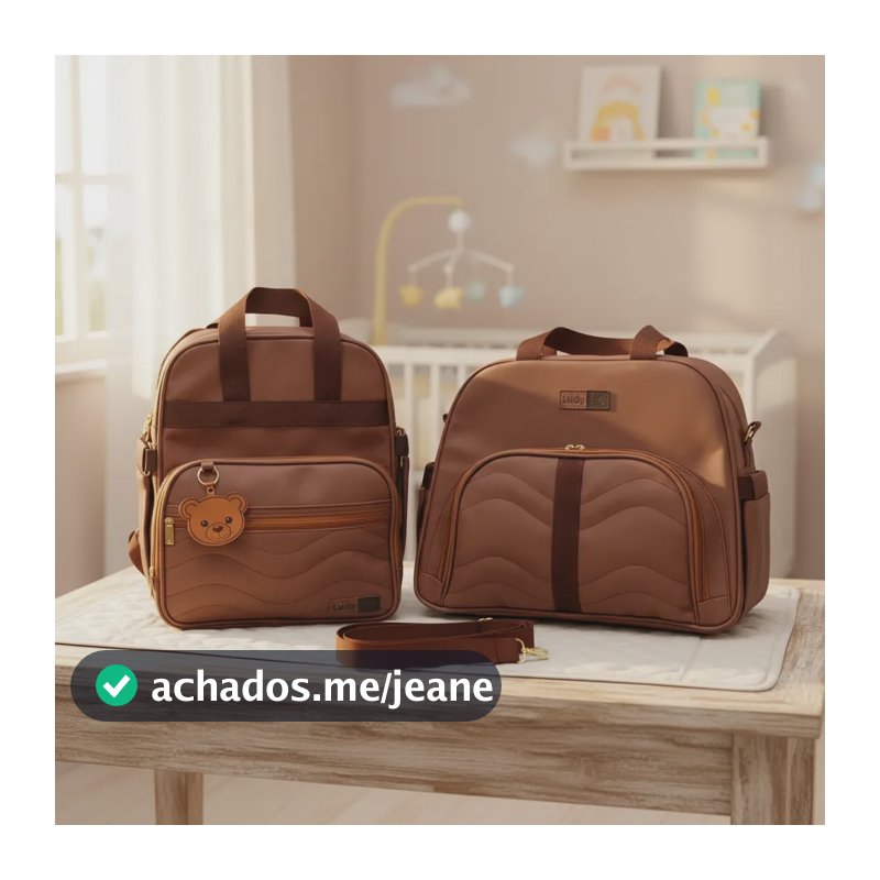 Kit Bolsa Maternidade E Mochila Ludy Azul Cinza Rosa Urso Chocolate