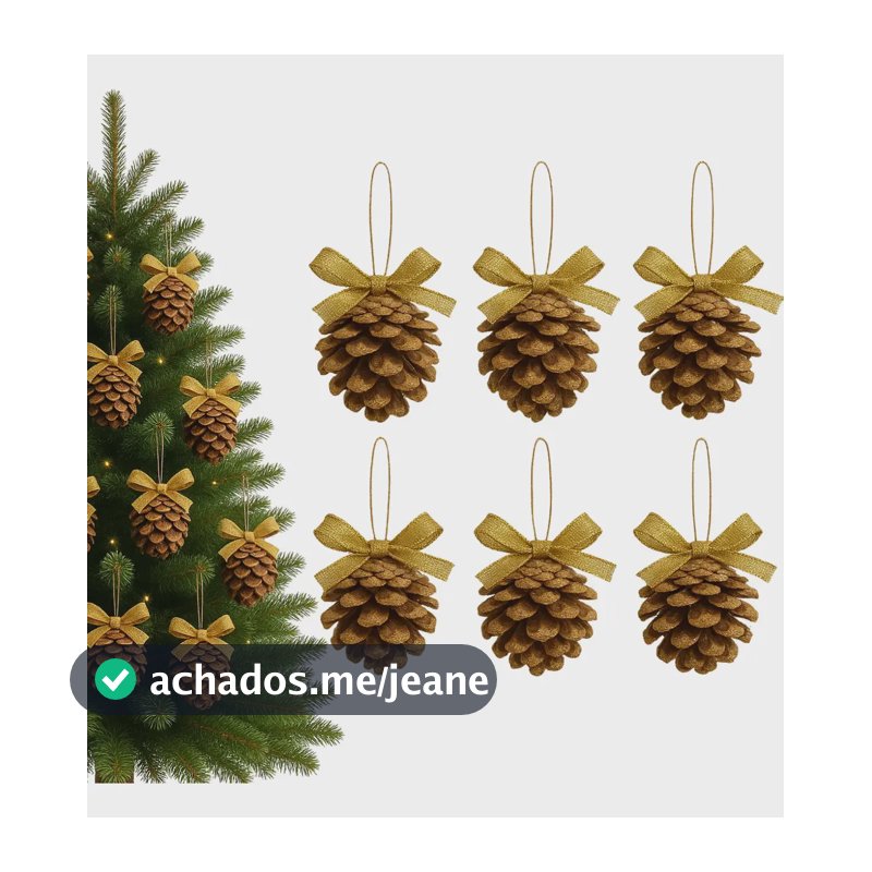 Kit 06 Pinha Enfeite Decoração Árvore De Natal Pendentes Dourado Pinha