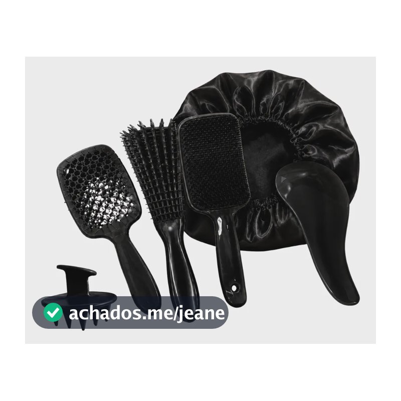 Kit 5 Escovas Cabelo Escova Polvo Mágica Raquete Vazada Touc Preto