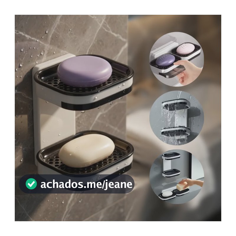 Saboneteira Parede Banheiro Dupla Suporte Sabonete Adesivo Branco/preto