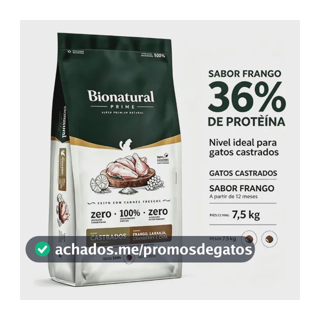 Ração Bionatural Gatos Castrados Sabor Frango 7,5kg