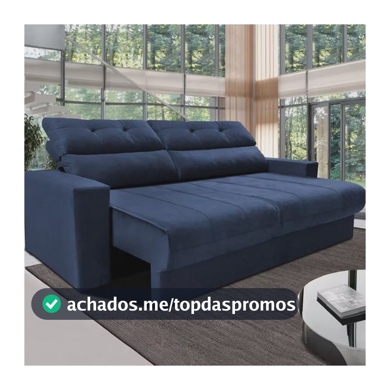 Sofá 3 Lugares Clean Retrátil Reclinável Cama Inbox - Azul - Liso