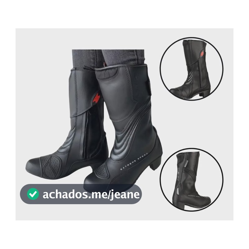 Bota Moto Texx Strike Lady V2 Impermeável Couro Preta Cano Longo Tamanho 34