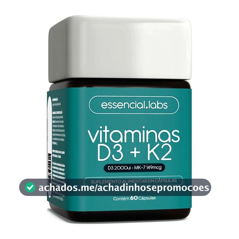 VITAMINA D3 + K2 Menaquinona-7 - Fórmula com Máxima Concentração e Biodisponibilidade - 60 Cápsulas