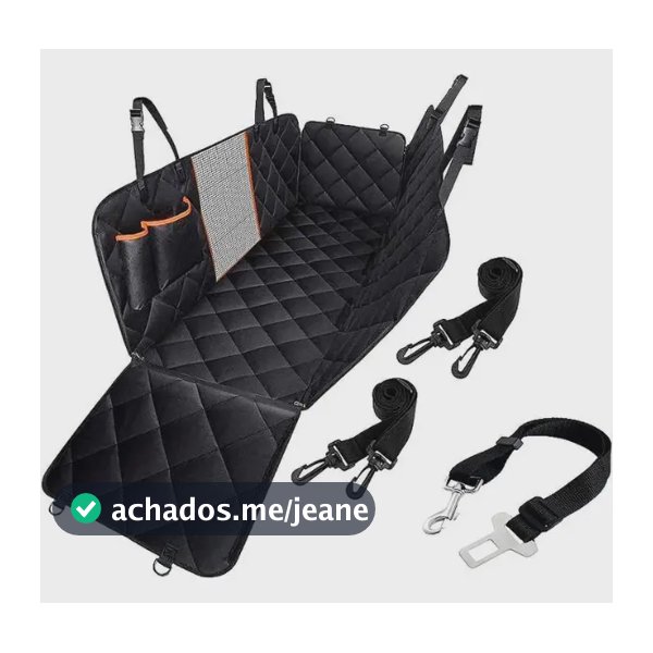 Capa de Proteção para Banco Traseiro Pets com Cinto versátil 4x1 - Preto com Borda Laranja - Estoquee