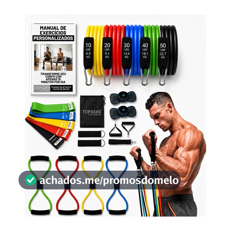 Kit 20 Itens Esportivos Para Treino Em Casa Academia Fitness Funcional Com Elásticos Extensor Puxadores Massageador Faixas Elásticas Mini Band P/ Exercícios Ginástica Fisioterapia Topsand Activewear