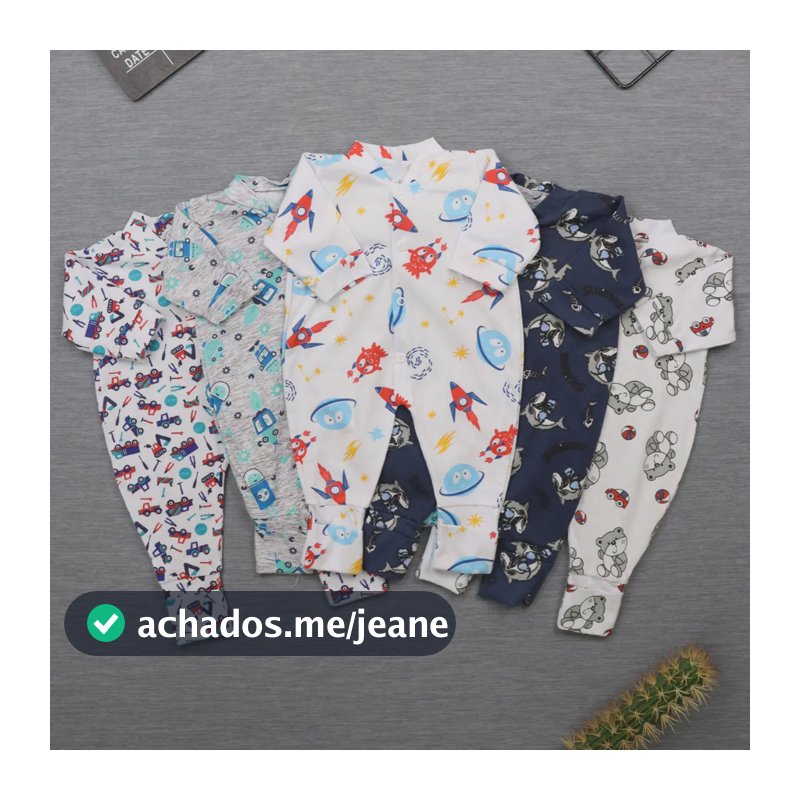 Kit 5 Macacão De Bebê Vira Pé Estampado - Menino E Menina Menino P