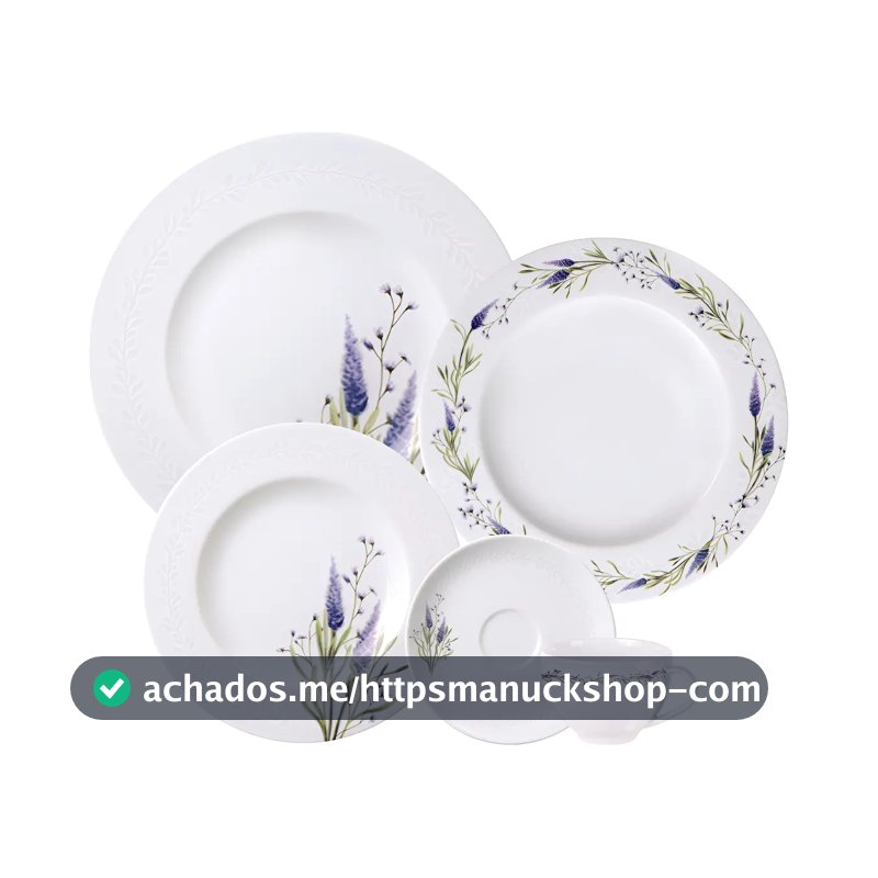 Aparelho de Jantar Lilla Em Porcelana Decorada 20 Peças Branco Lilás e Verde Tramontina