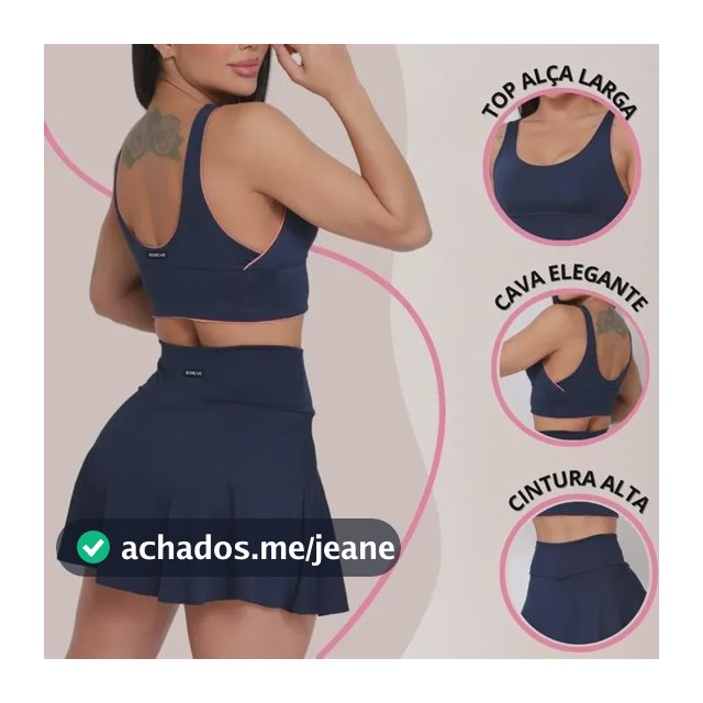 Conjunto Feminino Esportivo Short Saia  Top Alta Sustentação