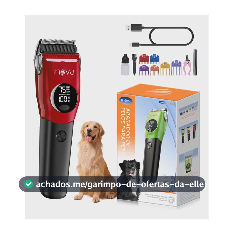 Máquina de Tosa Profissional Sem Fio para Cães e Gatos, Silenciosa e Recarregável Bivolt Com Kit de Acessórios