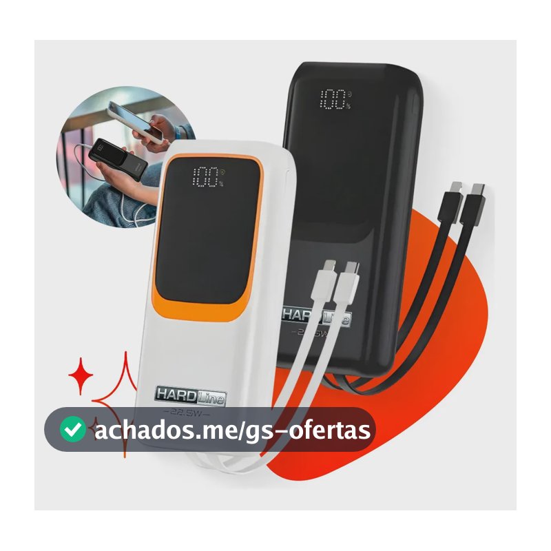 Power Bank Turbo Carregador Portátil 20000mah Turbo 22.5w Premium Universal Para Xiaomi Motorola LG Smartwatch Tablet Display Digital Viagens Festa Ios Hardline Preto Ou B