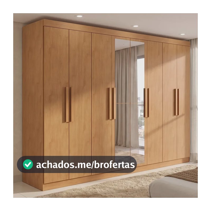Guarda-Roupa Casal Móveis Lopas Easy Slim 8 Portas Espelho Marrom Moderno