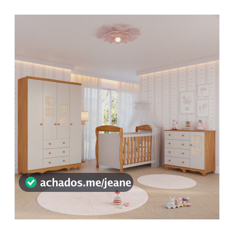 Quarto Bebê Berço Americano Guarda Roupas Cômoda Off White Amêndoa/off White