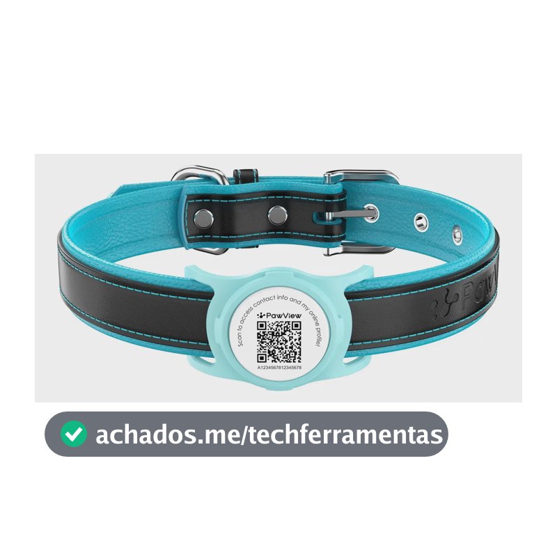 Coleira de Couro Legítimo PawView para Cães e Gatos Pequenos, Ciano