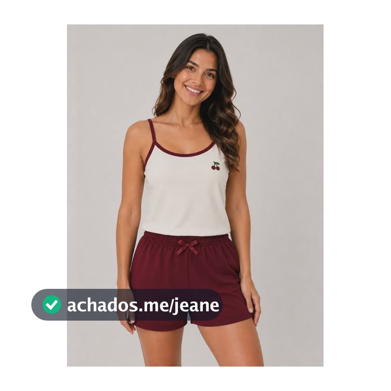 Pijama Feminino Verão Baby Doll Feminino Bordado Regatinha Bordô P