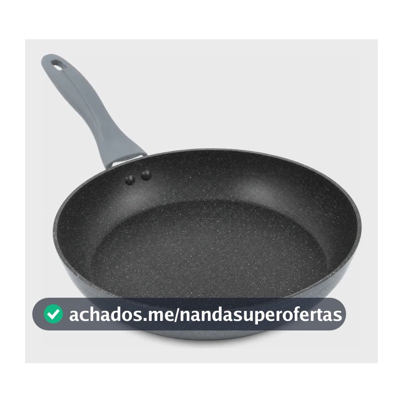 Frigideira Cerâmica Antiaderente Grande 24cm Premium Panela Não Gruda Frita Sem Óleo Saudável Compatível Todos Fogões Gás Cooktop Indução Elétrico Vitro Cerâmico Fundo Triplo Cabo Soft Touch Cor Cinza