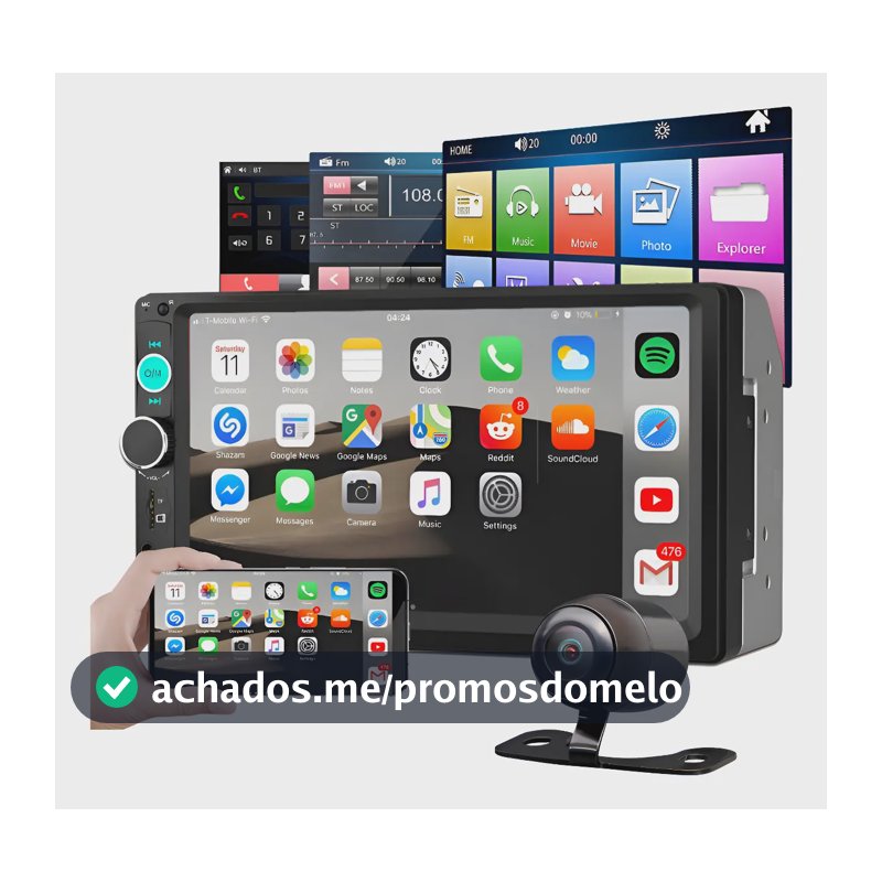 Central Multimídia Touch Mp5 2din Bluetooth Usb + Câmera Ré Preto