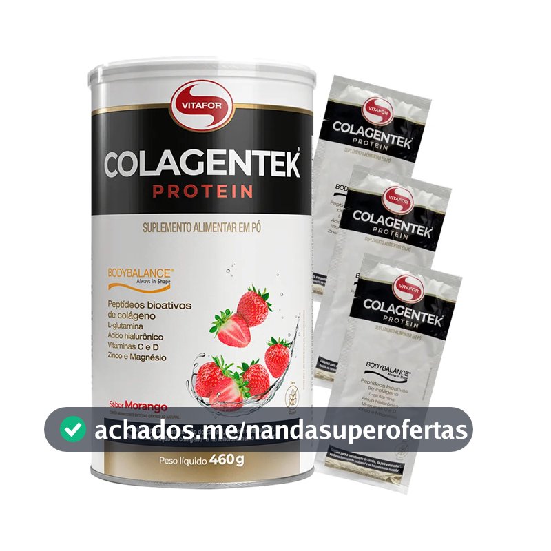 Colagentek Bodybalance Vitafor Colágeno Morango 460g Ganhe