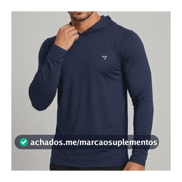 Camisa Térmica Manga Longa Com Capuz Proteção Solar Uv50+ Azul-marinho Azul G