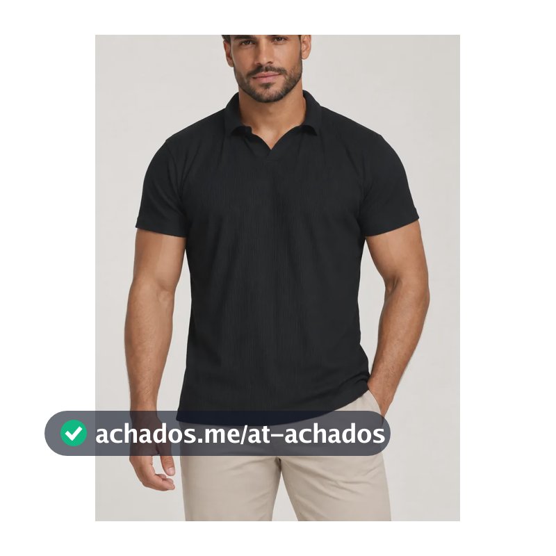Camisa Gola Polo Texturizada Italiana Masculina Elegante Preto Gg Liso