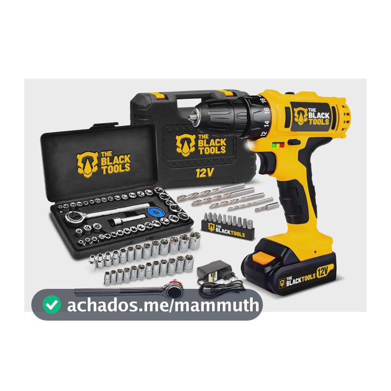 Parafusadeira Furadeira Sem Fio Bateria 12v P/ Madeira Metal Tb-12e The Black Tools Com Jogo De Soquetes 40 Peças