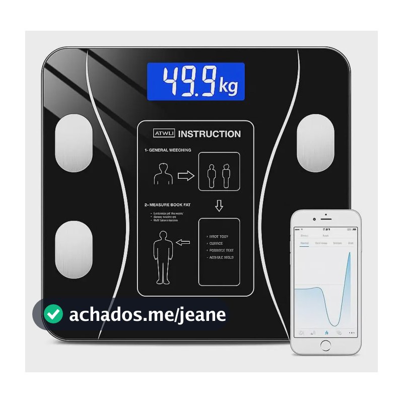 Balança Digital Bioimpedância Bluetooth Corporal Aparelho Ca Preto 3v