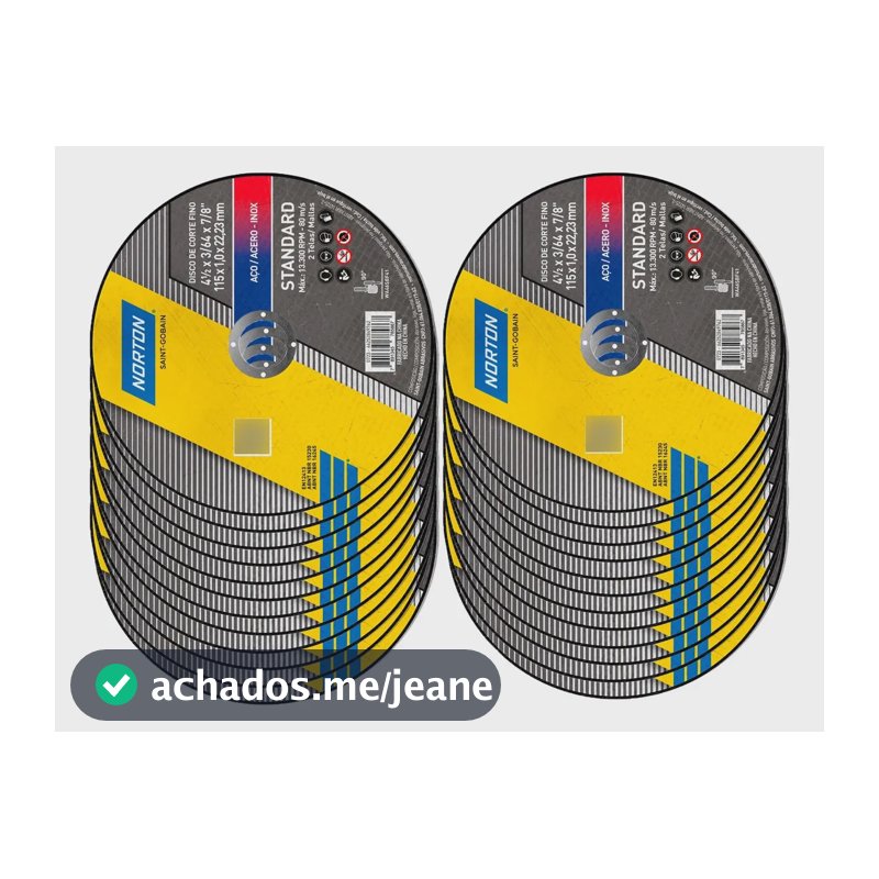 Kit Com 24 Discos De Corte 4 X 1/2pol X 1mm Standard Norton Cor Amarelo