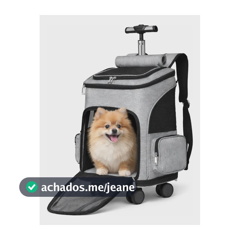 Mochila De Transporte Pet Passeio Com Rodinhas P/ Cães Gatos Cinza