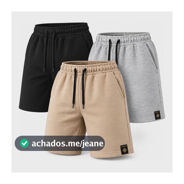 Kit 3 Bermudas Masculina Moletom Algodão Casual Cordão Bolso