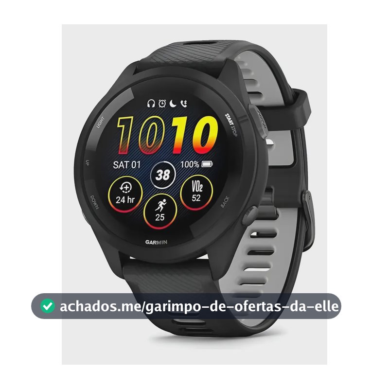 Relógio Garmin Forerunner Amoled 265 preto cinza escuro malha preta