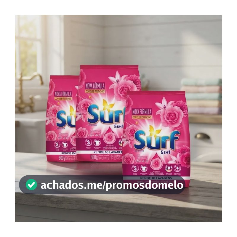 Kit 3 Unidades Sabão Em Pó Surf 5 Em 1 Flor De Rosas 800g