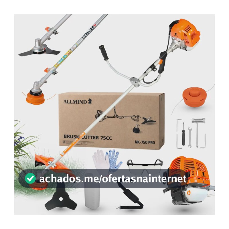 Roçadeira A Gasolina Allmind 65cc 3,5HP Profissional 2 Tempos Aparador Cortador de Grama Mato Alto Lateral Completa Potente Jardim Terreno Com Acessórios