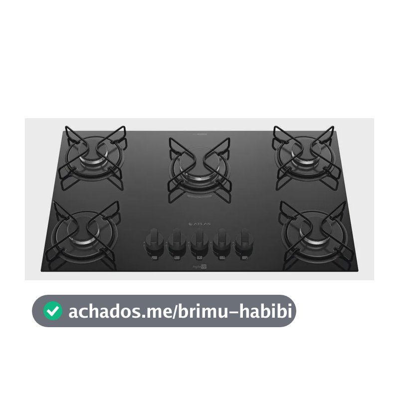 Cooktop 5 Bocas Atlas Agile Up com Mesa De Vidro A Gás Preto Bivolt